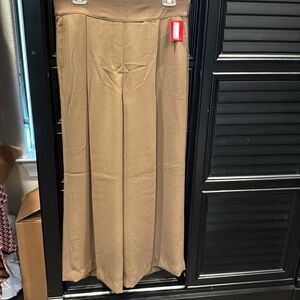 NWT Spanx Size Large Petite Taupe Pull On Crepe Wide Leg Trousers